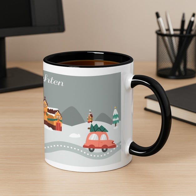 Kaffeebecher mit Aufdruck Weiß/Glänzend Innen Schwarz für sie zu Weihnachten