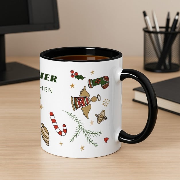 Kaffeebecher mit Aufdruck Weiß/Glänzend Innen Schwarz für Ihre Ehefrau zu Weihnachten