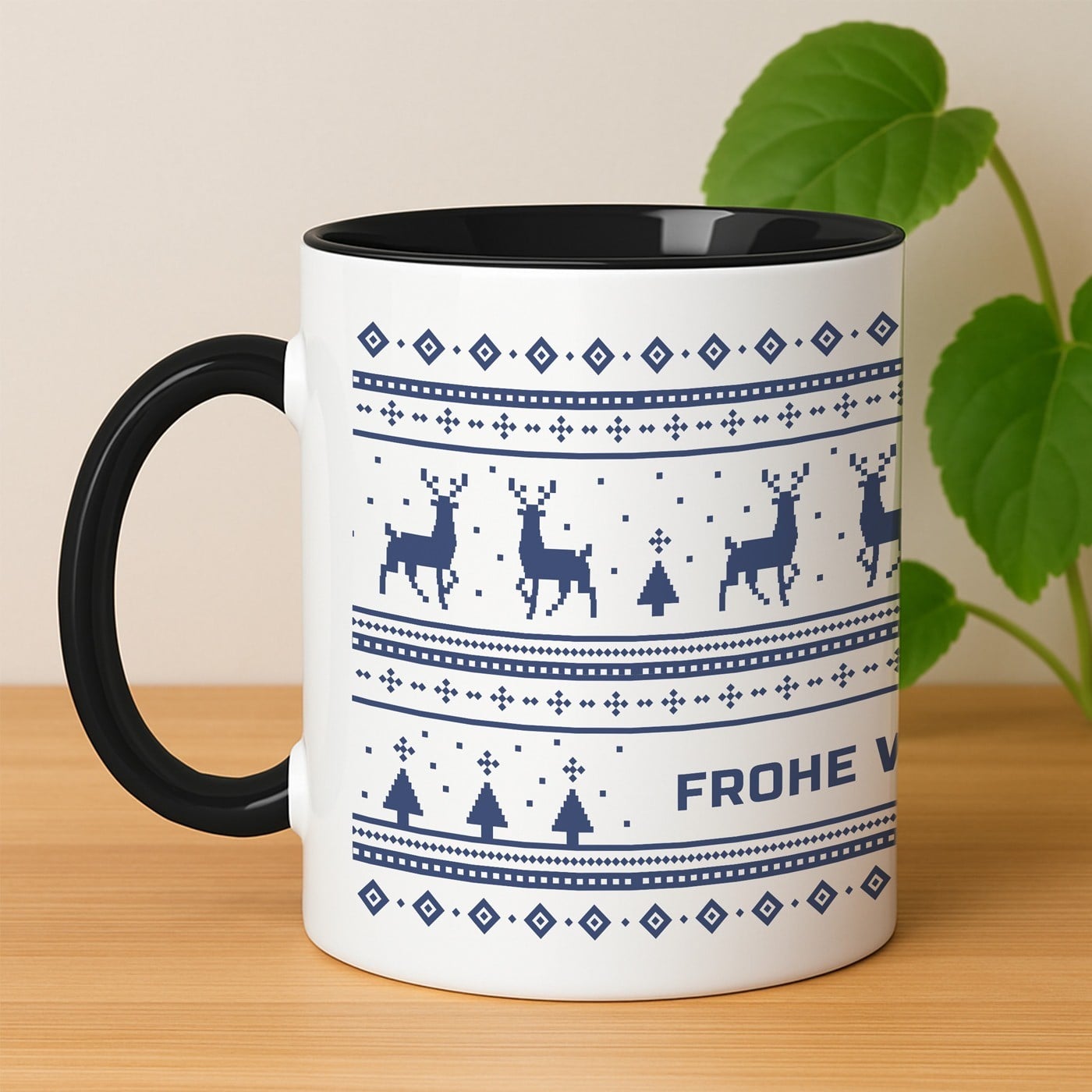 Kaffeebecher mit Aufdruck Weiß/Glänzend Innen Schwarz für sie zu Weihnachten