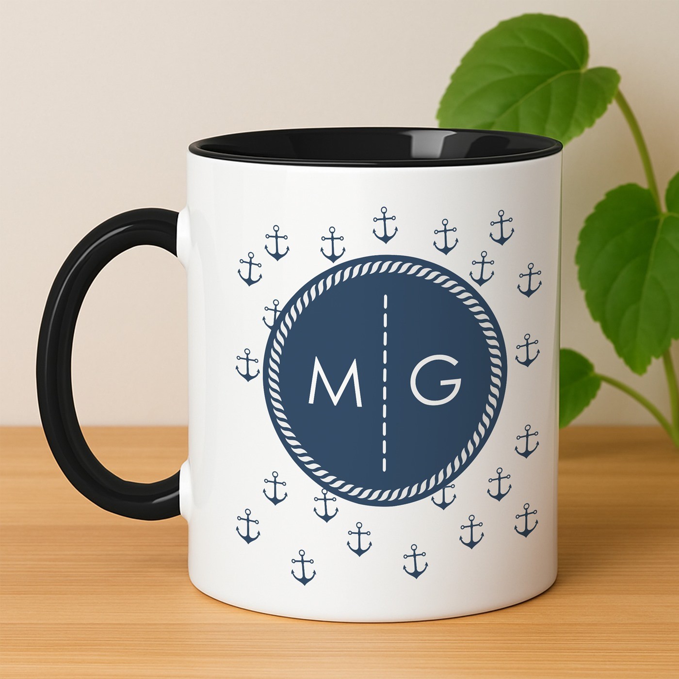 Kaffeebecher mit Aufdruck Weiß/Glänzend Innen Schwarz für einen Segler