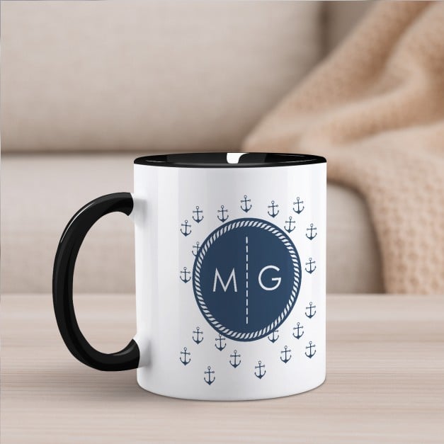 Kaffeebecher mit Aufdruck Weiß/Glänzend Innen Schwarz für einen Segler