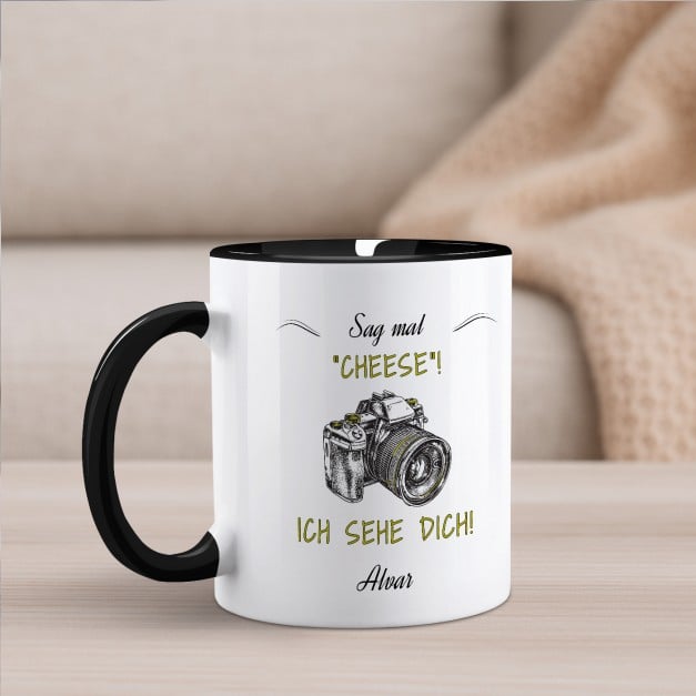 Kaffeebecher mit Aufdruck Weiß/Glänzend Innen Schwarz für einen Fotografen