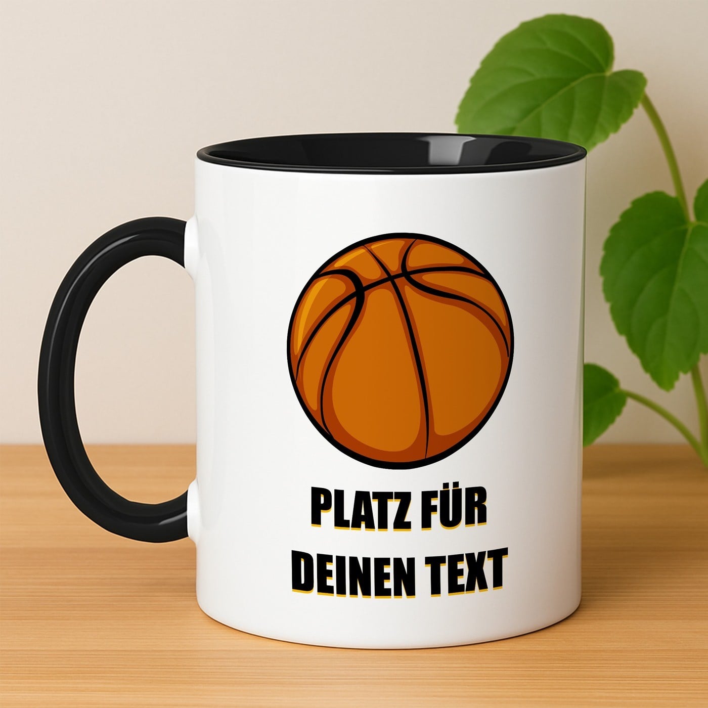 Kaffeebecher mit Aufdruck Weiß/Glänzend Innen Schwarz für einen Basketballfan