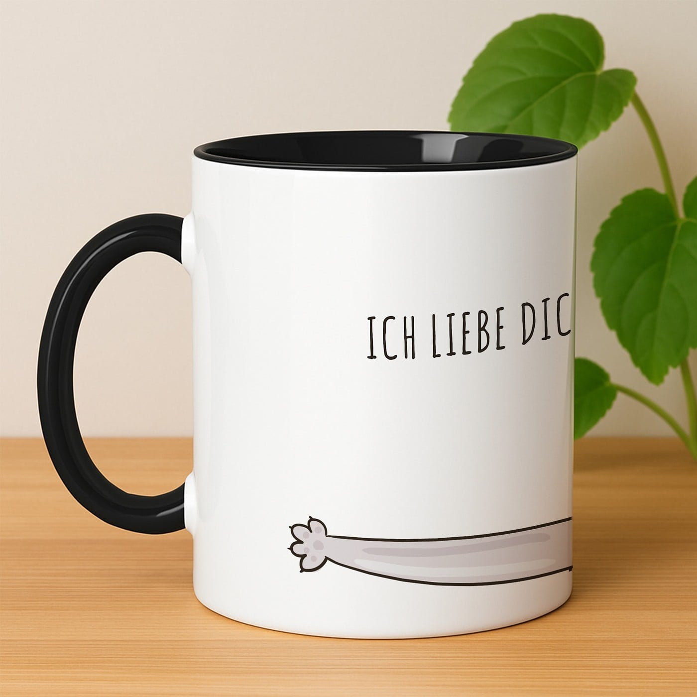 Kaffeebecher mit Aufdruck Weiß/Glänzend Innen Schwarz für eine Katzenmutti zum Ehrentag