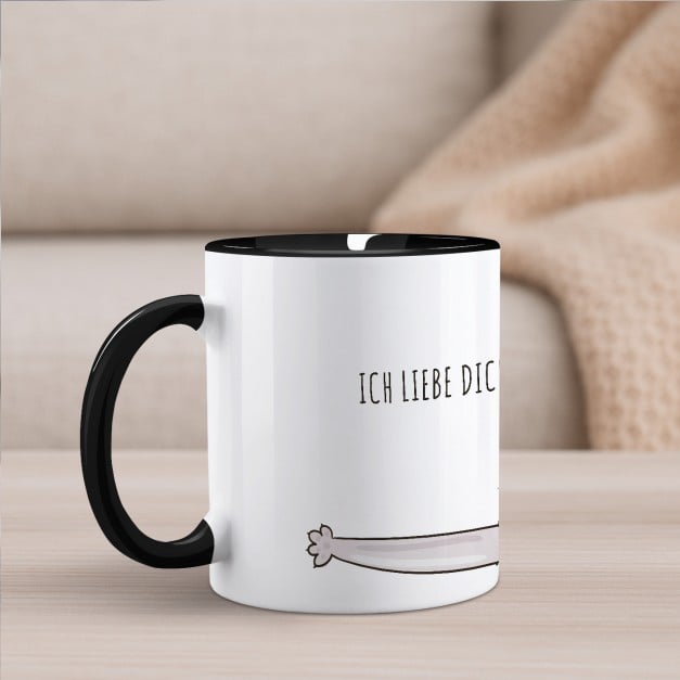 Kaffeebecher mit Aufdruck Weiß/Glänzend Innen Schwarz für eine Katzenmutti zum Ehrentag