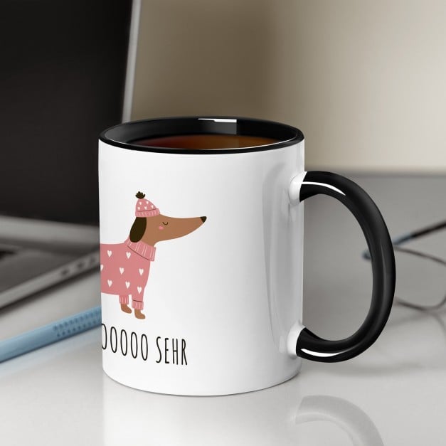 Kaffeebecher mit Aufdruck Weiß/Glänzend Innen Schwarz für sie eine Hundemutti