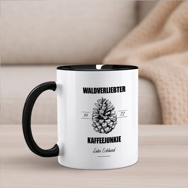 Kaffeebecher mit Aufdruck Weiß/Glänzend Innen Schwarz zum Geburtstag