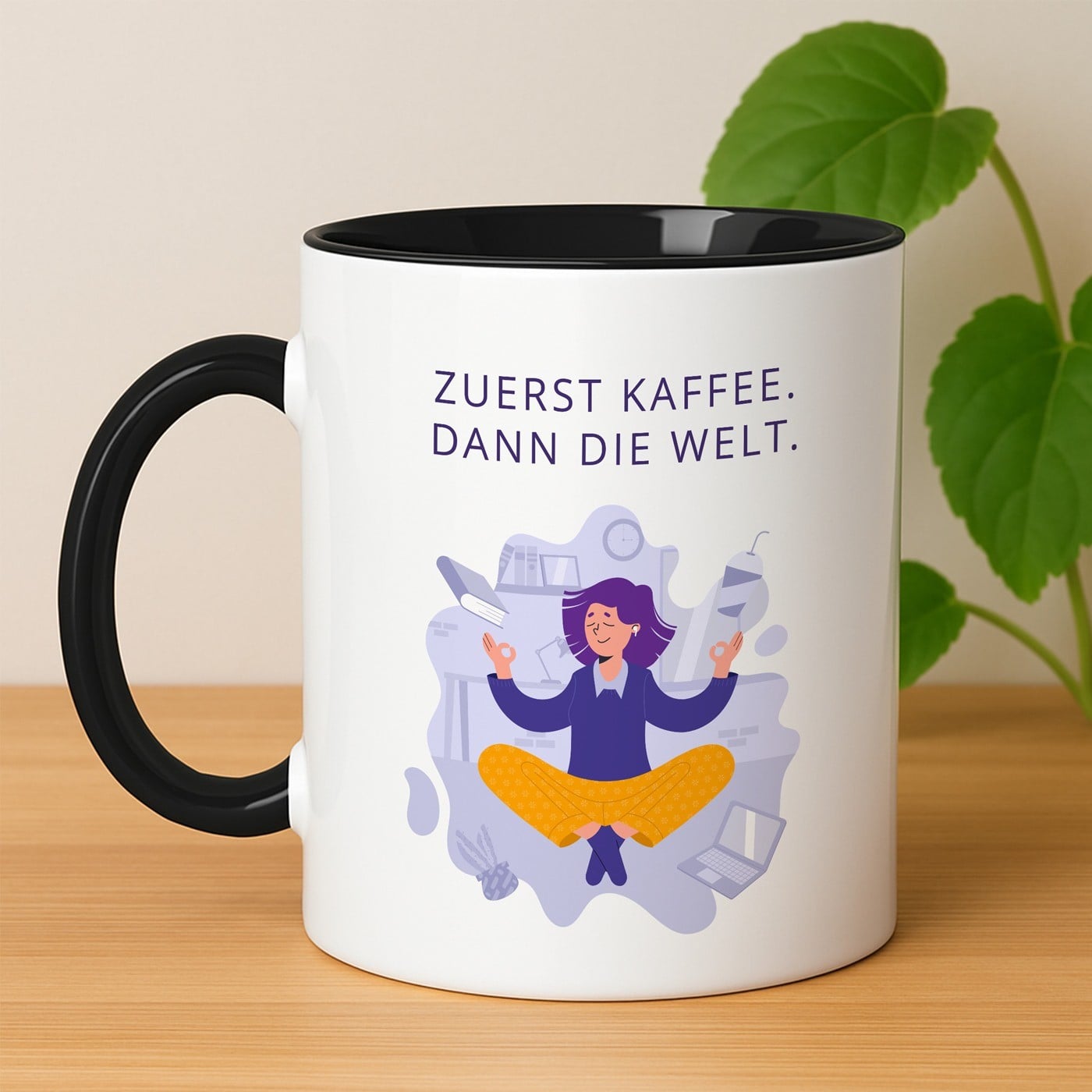 Kaffeebecher mit Aufdruck Weiß/Glänzend Innen Schwarz für eine Lehrerin