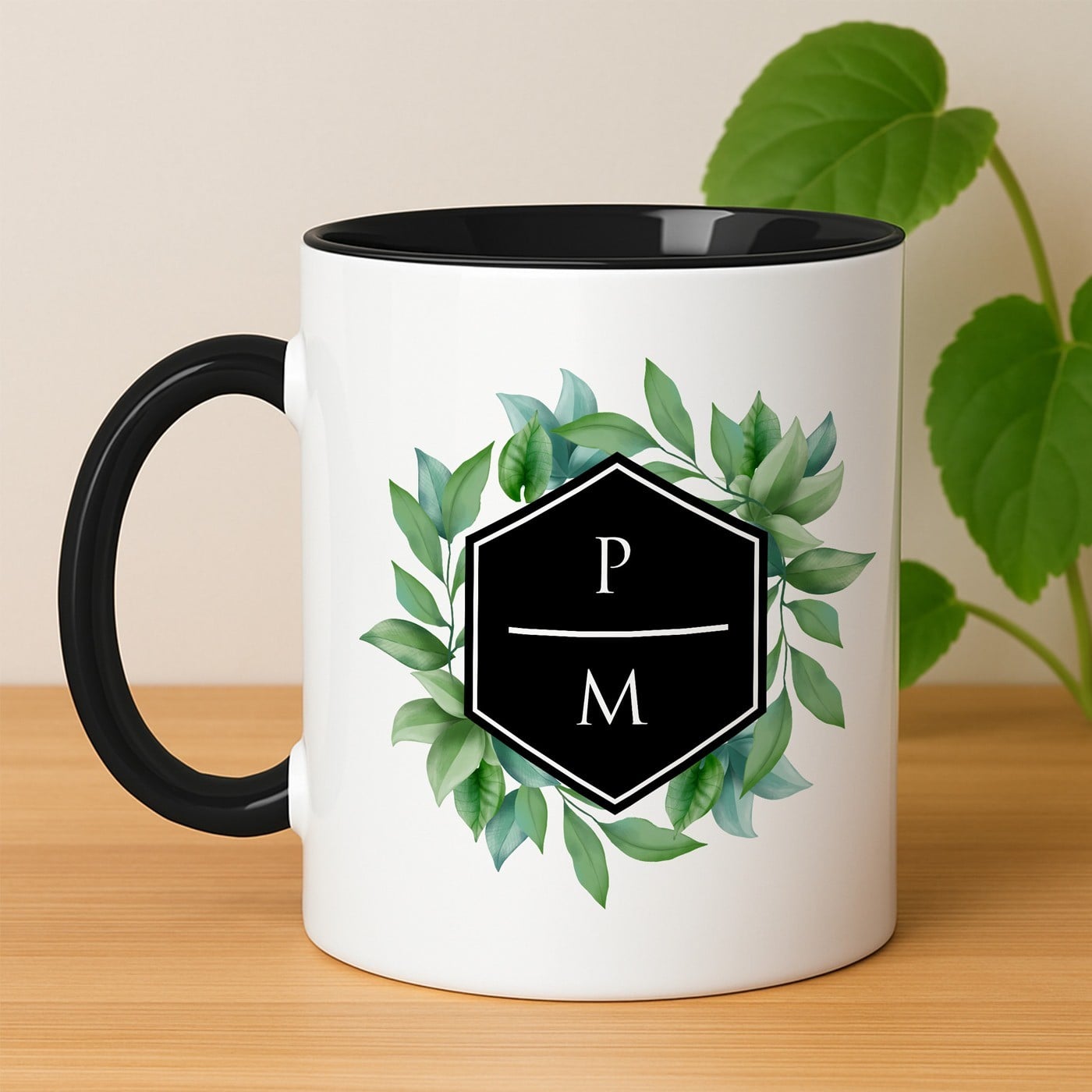 Kaffeebecher mit Aufdruck Weiß/Glänzend Innen Schwarz für sie ihn