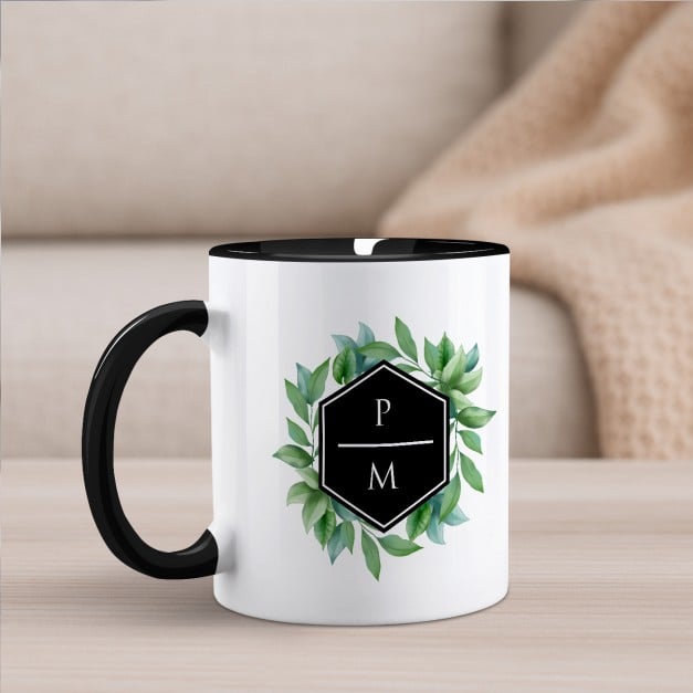 Kaffeebecher mit Aufdruck Weiß/Glänzend Innen Schwarz für sie ihn