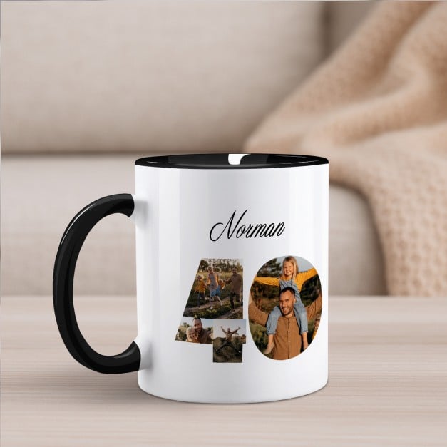 Kaffeebecher mit Aufdruck Weiß/Glänzend Innen Schwarz für Ihren Ehemann zum 40. Geburtstag