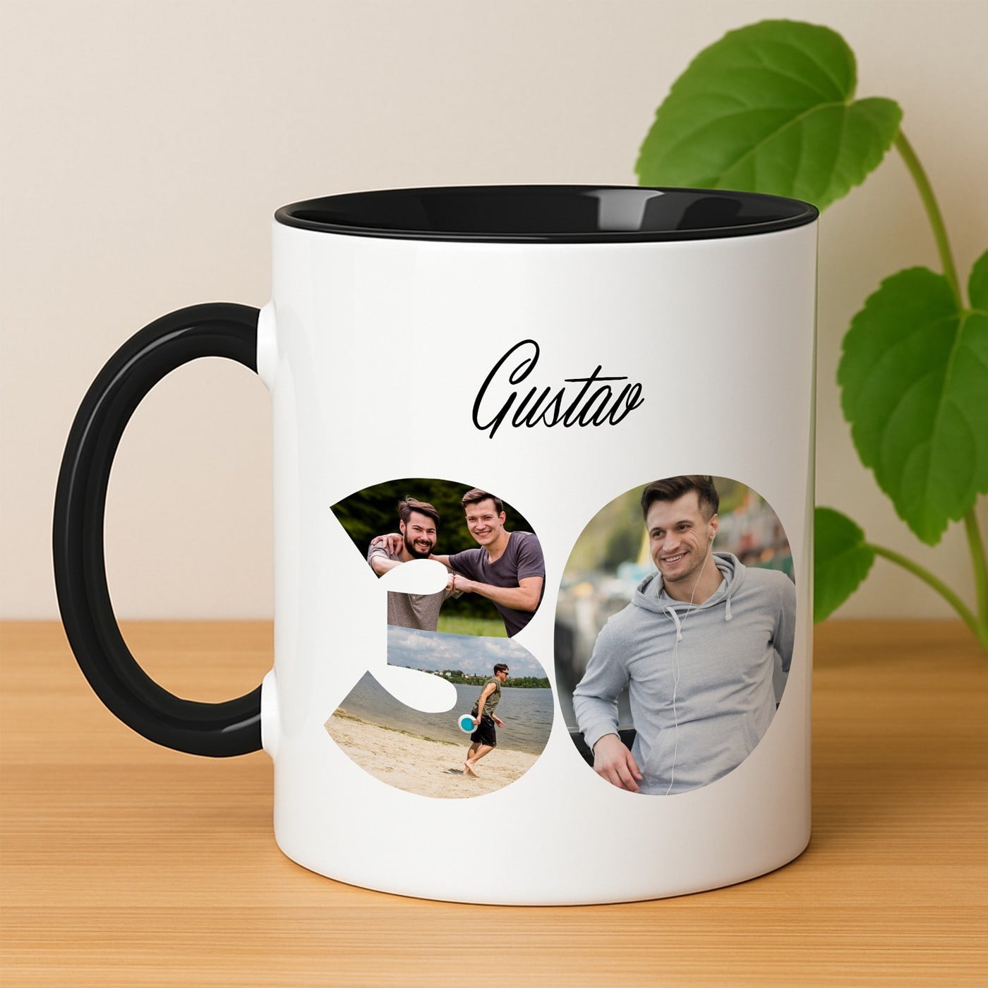 Kaffeebecher mit Aufdruck Weiß/Glänzend Innen Schwarz für ihn zum 30. Geburtstag
