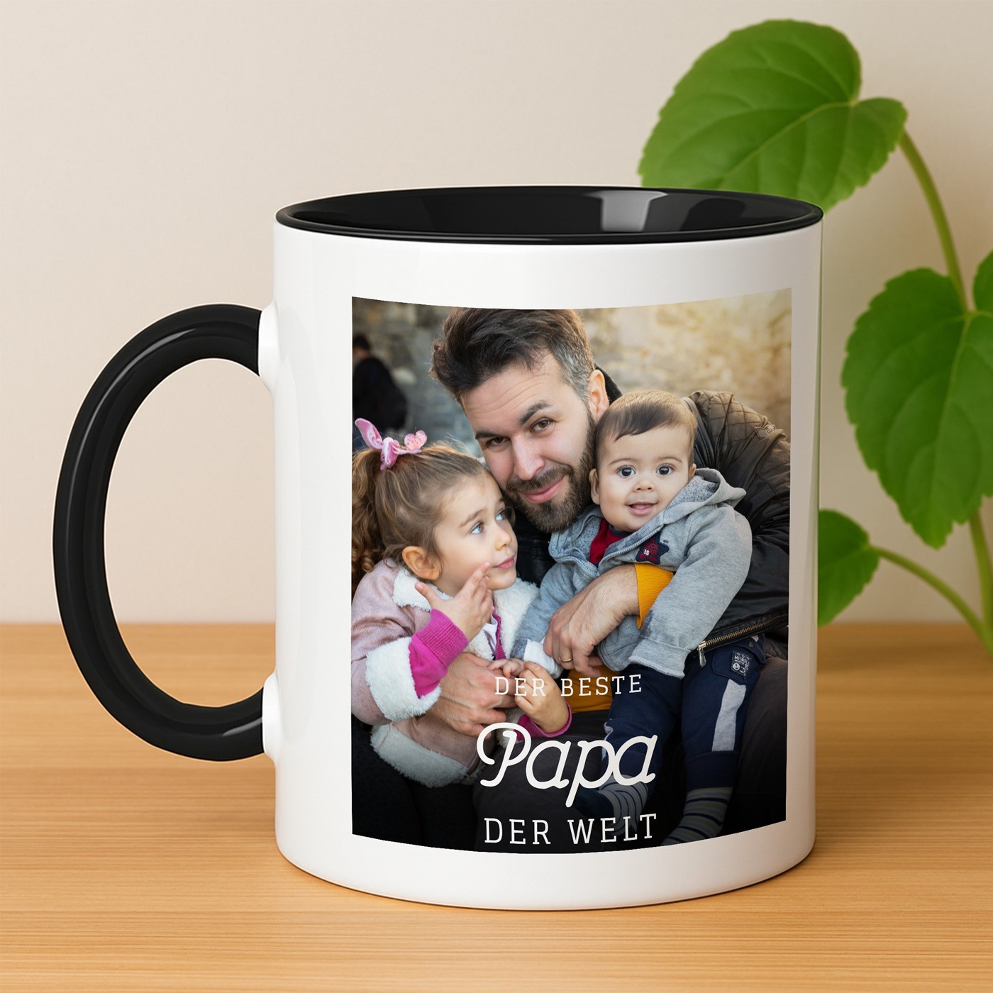 Kaffeebecher mit Aufdruck Weiß/Glänzend Innen Schwarz für Ihren Papa zum Geburtstag Vatertag