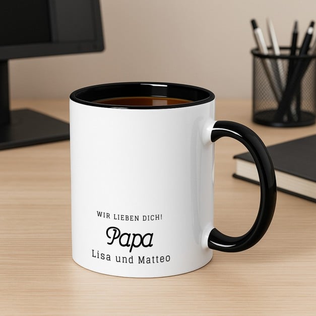 Kaffeebecher mit Aufdruck Weiß/Glänzend Innen Schwarz für Ihren Papa zum Geburtstag Vatertag