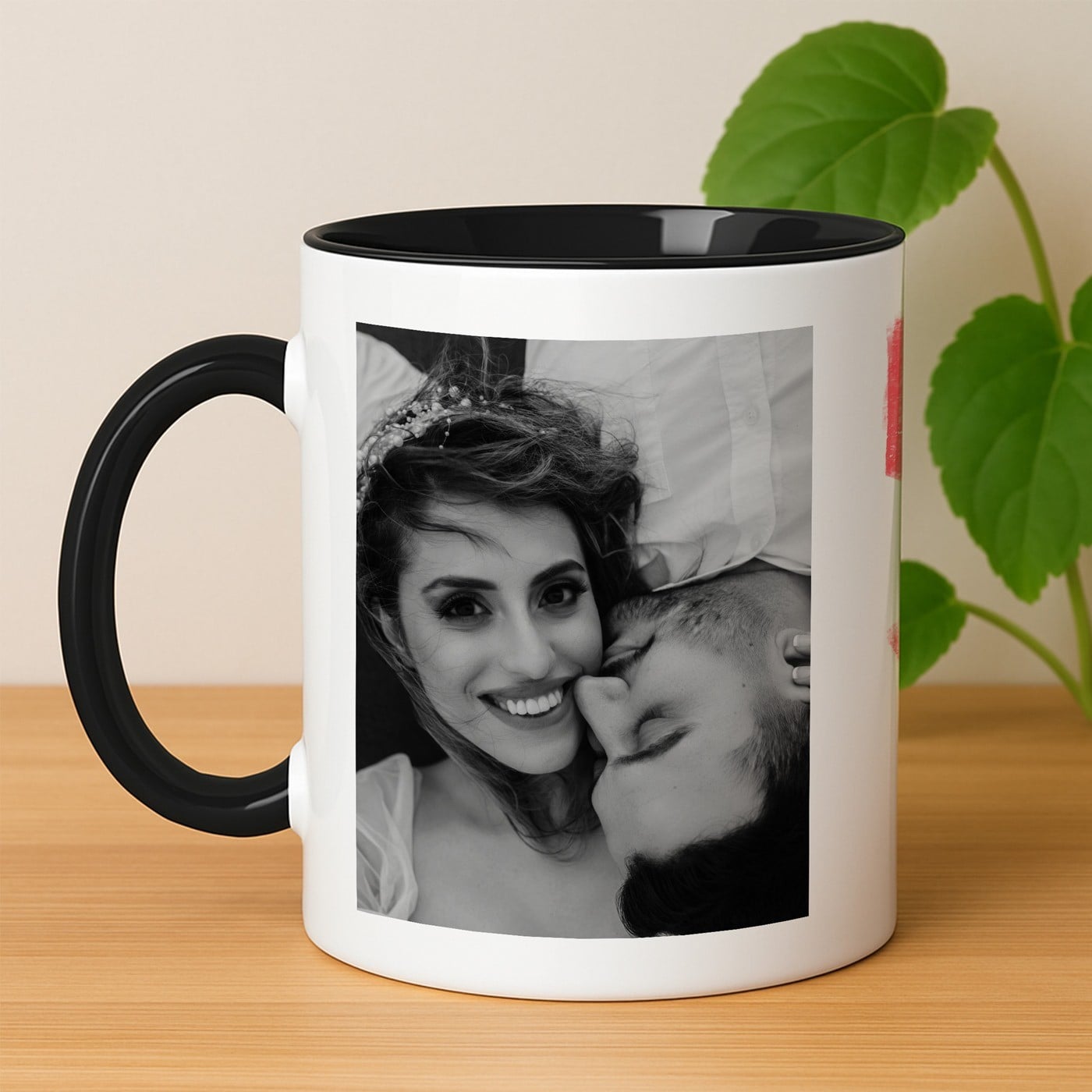 Kaffeebecher mit Aufdruck Weiß/Glänzend Innen Schwarz für sie zum Hochzeitstag