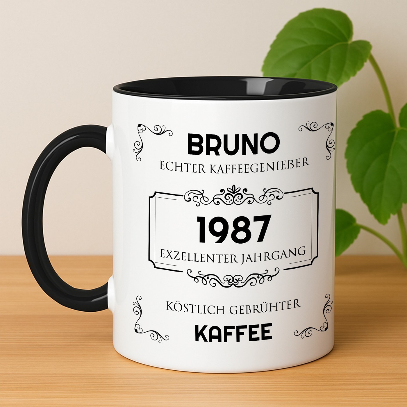 Kaffeebecher mit Aufdruck Weiß/Glänzend Innen Schwarz für ihn