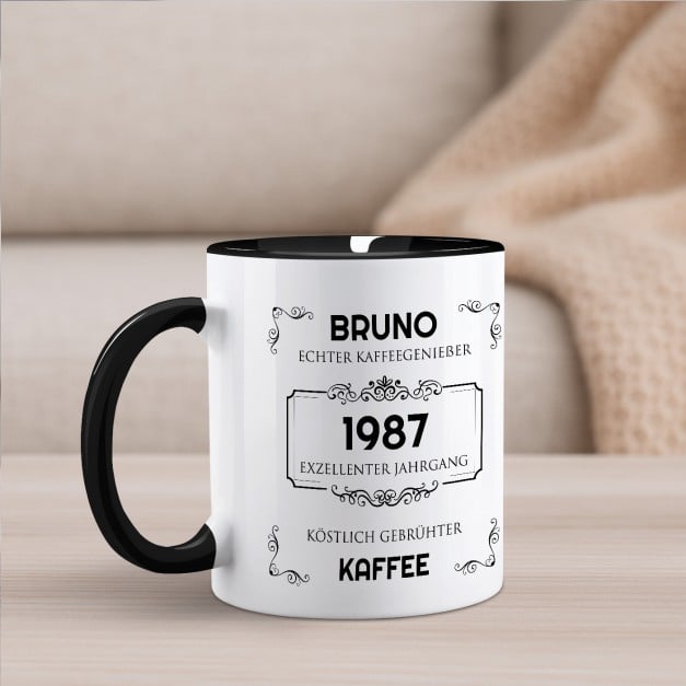 Kaffeebecher mit Aufdruck Weiß/Glänzend Innen Schwarz für ihn