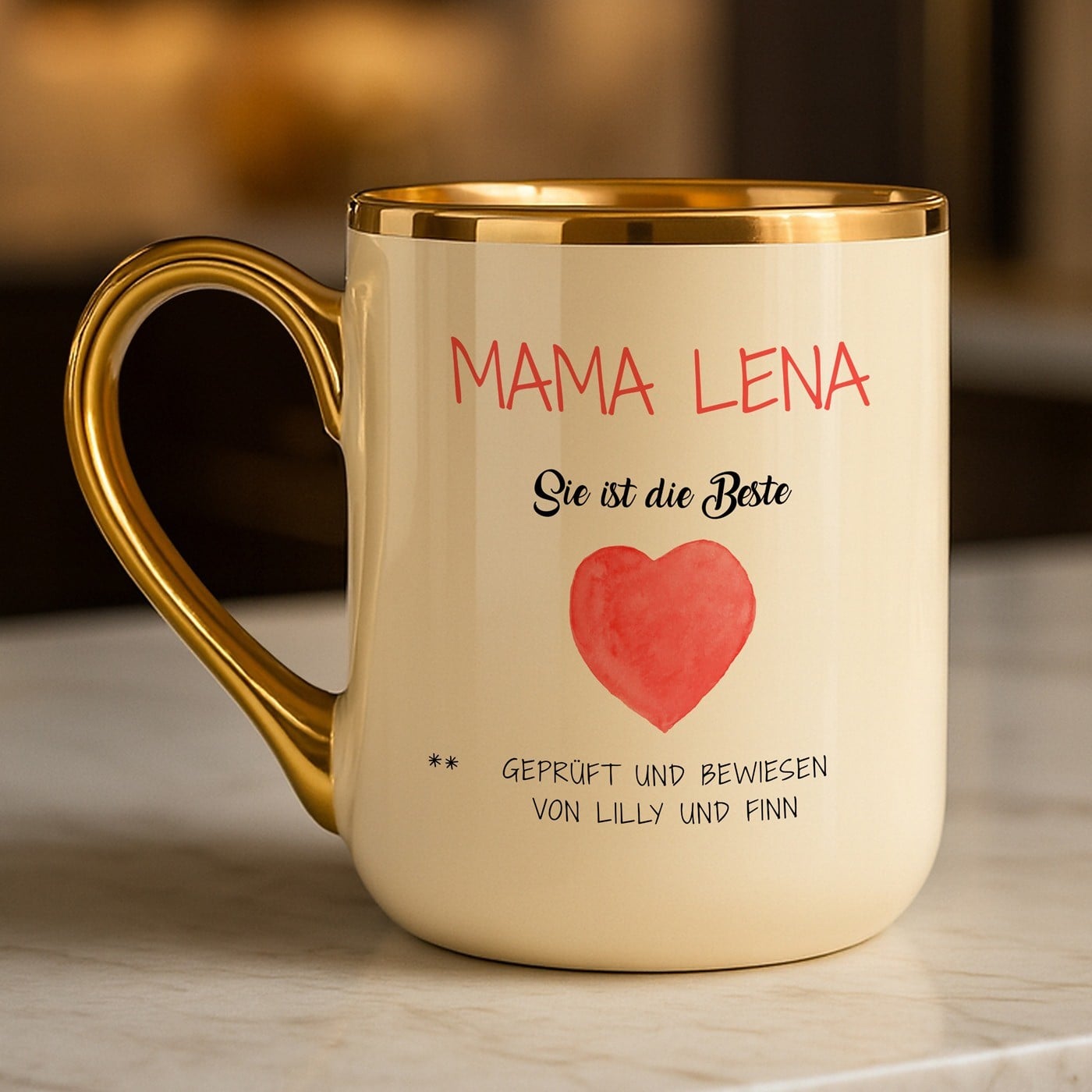 Kaffeebecher mit Goldakzenten und Aufdruck für Ihre Mutter zum Geburtstag, Muttertag