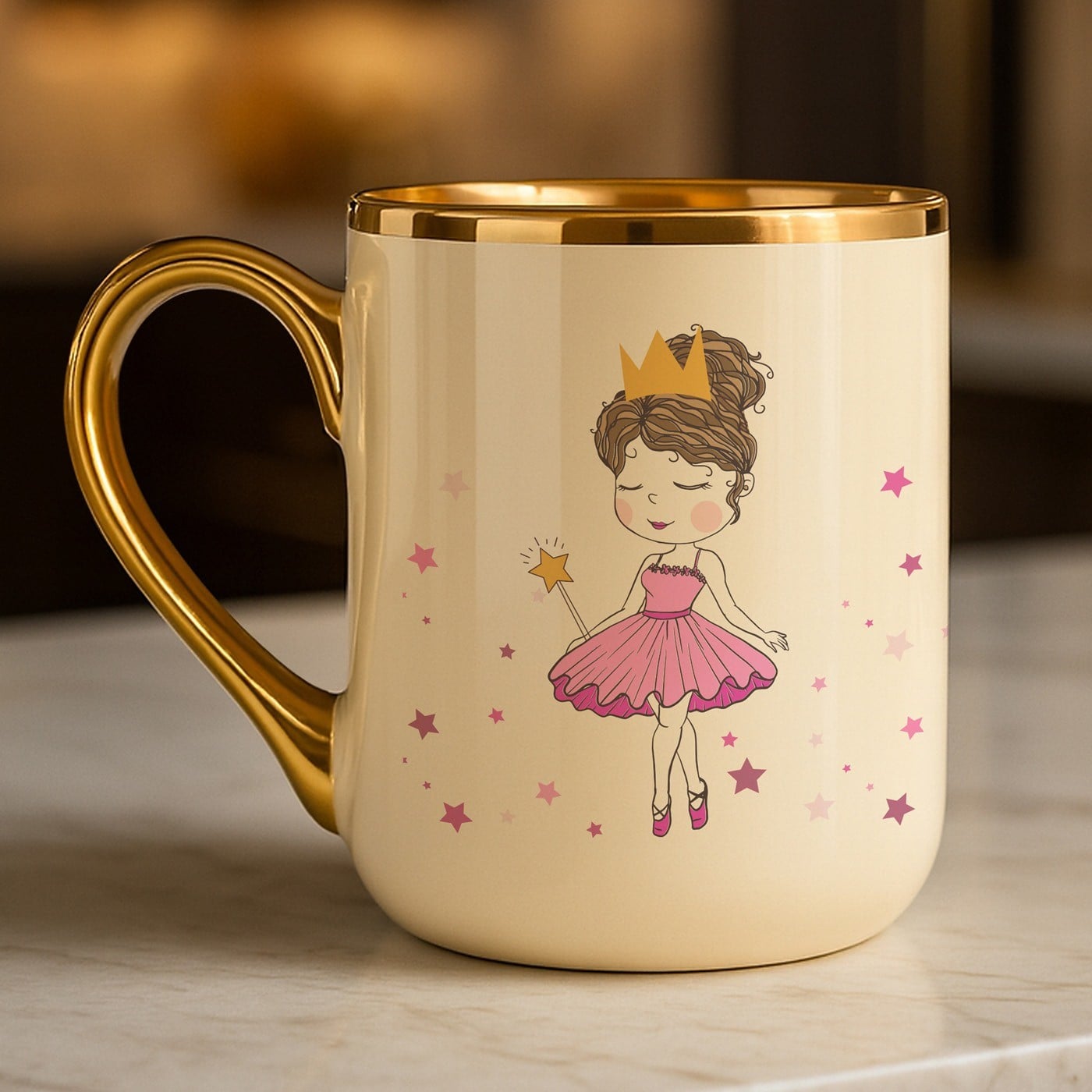 Kaffeebecher mit Goldakzenten und Aufdruck für ein Mädchen zum Kindertag Geburtstag