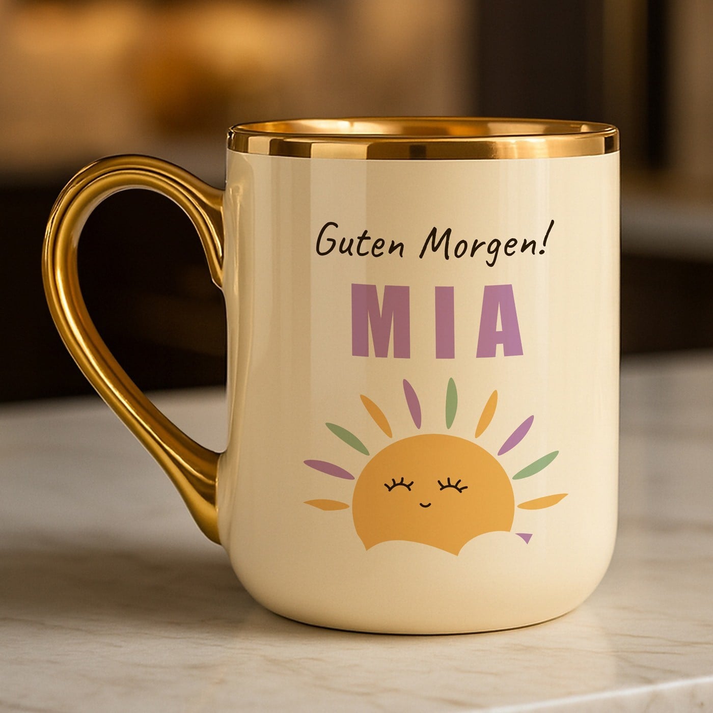 Kaffeebecher mit Goldakzenten und Aufdruck für sie zur Aufmunterung