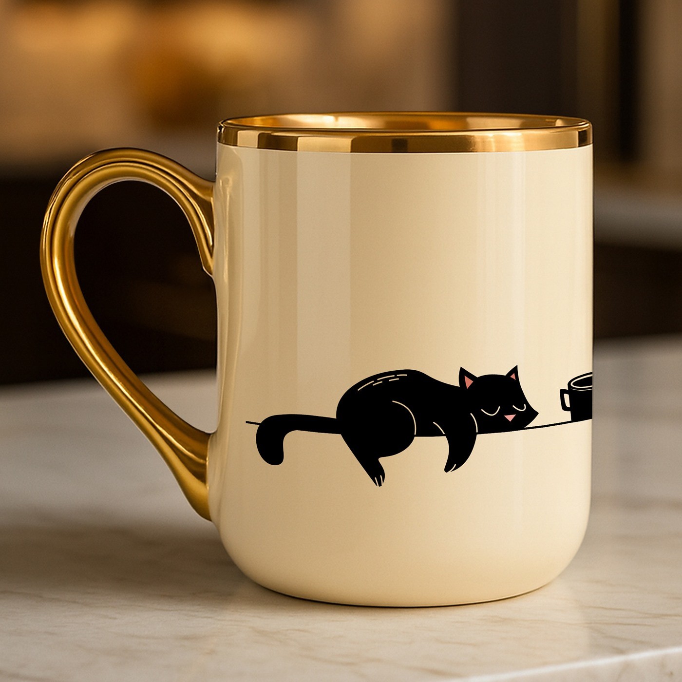 Kaffeebecher mit Goldakzenten und Aufdruck für eine Katzenmutti