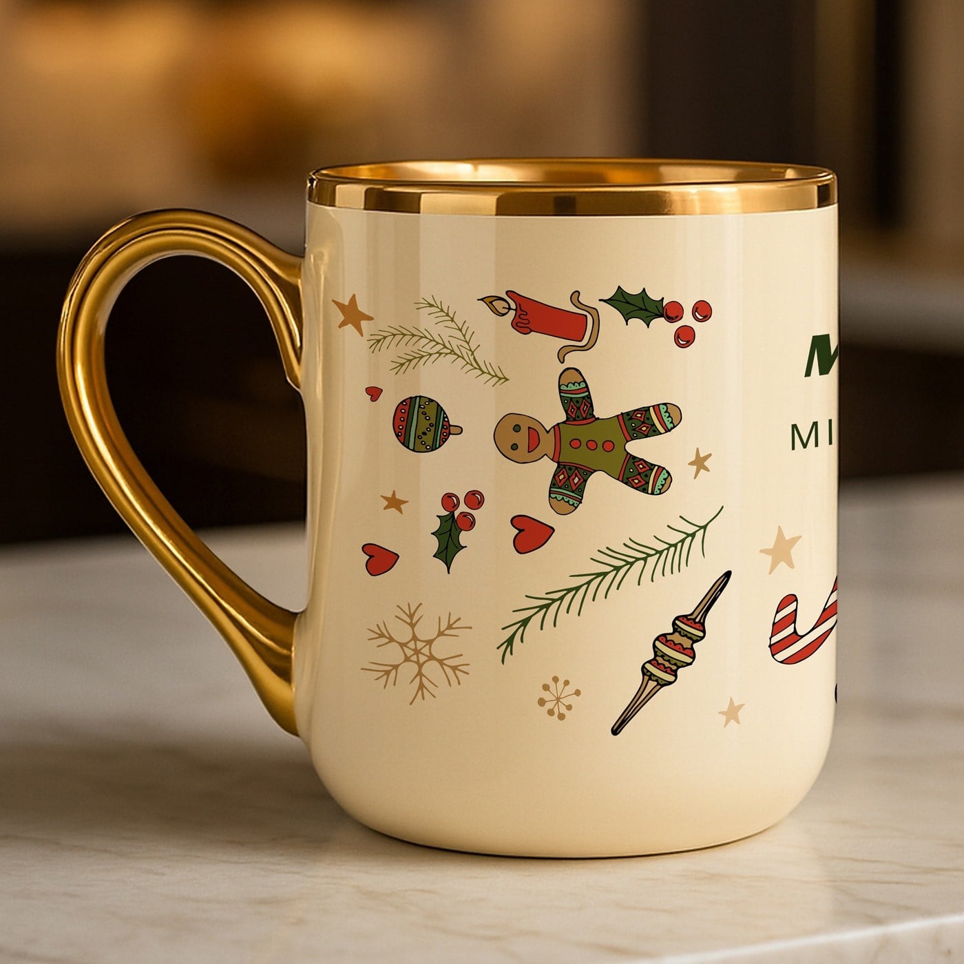 Kaffeebecher mit Goldakzenten und Aufdruck für Ihre Ehefrau zum Weihnachtsfest