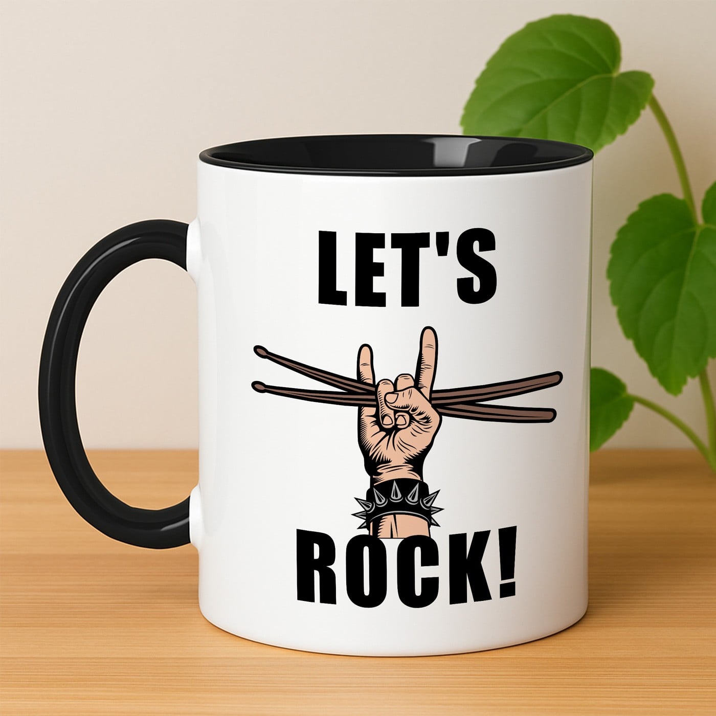 Kaffeebecher mit Aufdruck Weiß/Glänzend Innen Schwarz für ihn, einen Drummer