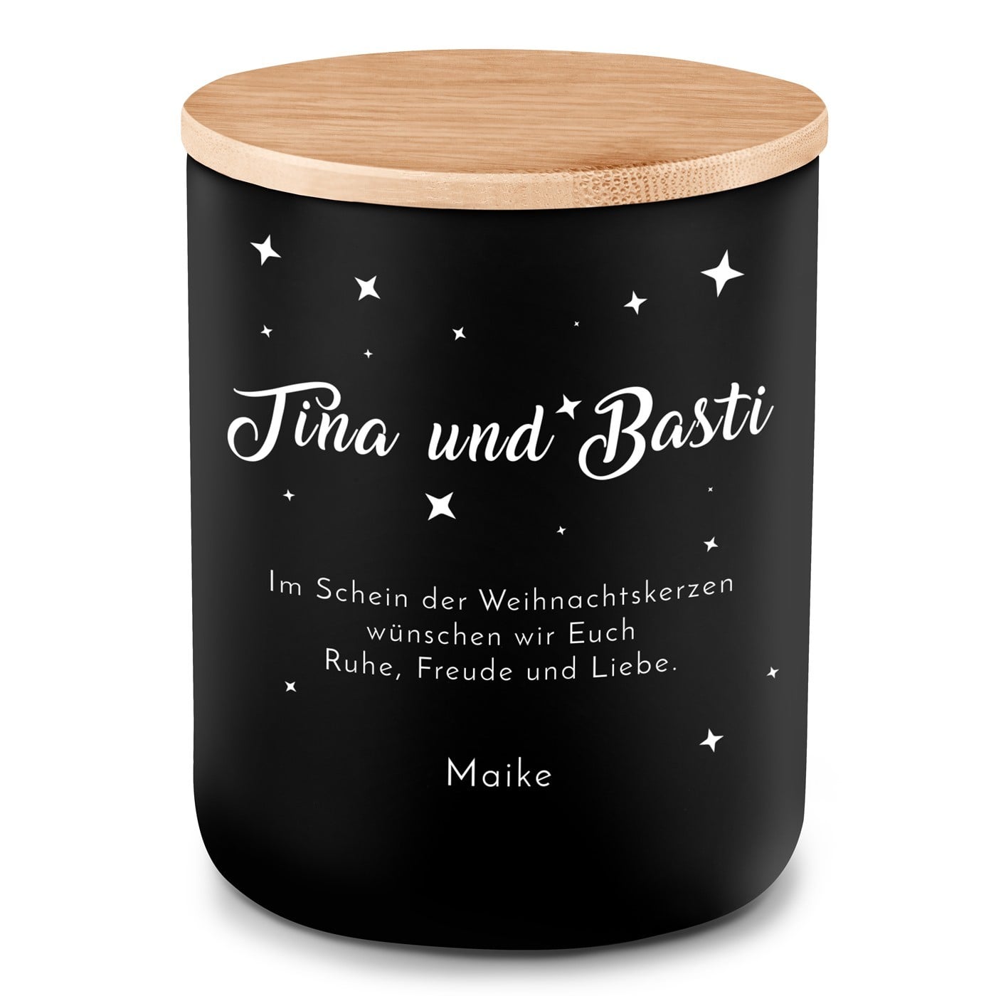 Die Soja-Duftkerze mit Gravur für ein Paar zu Weihnachten
