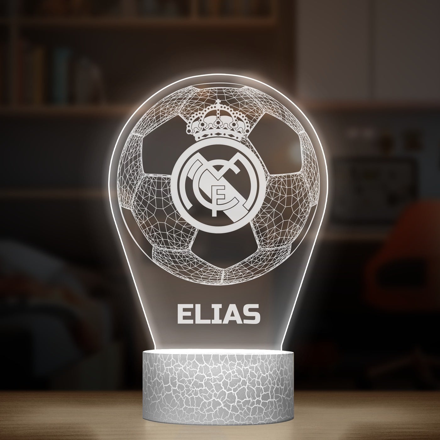 Nachtlicht mit buntem Aufdruck und LED-Sockel für ein Kind Real Madrid