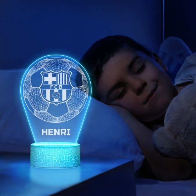 Nachtlicht mit buntem Aufdruck und LED-Sockel für einen Jungen FC Barcelona