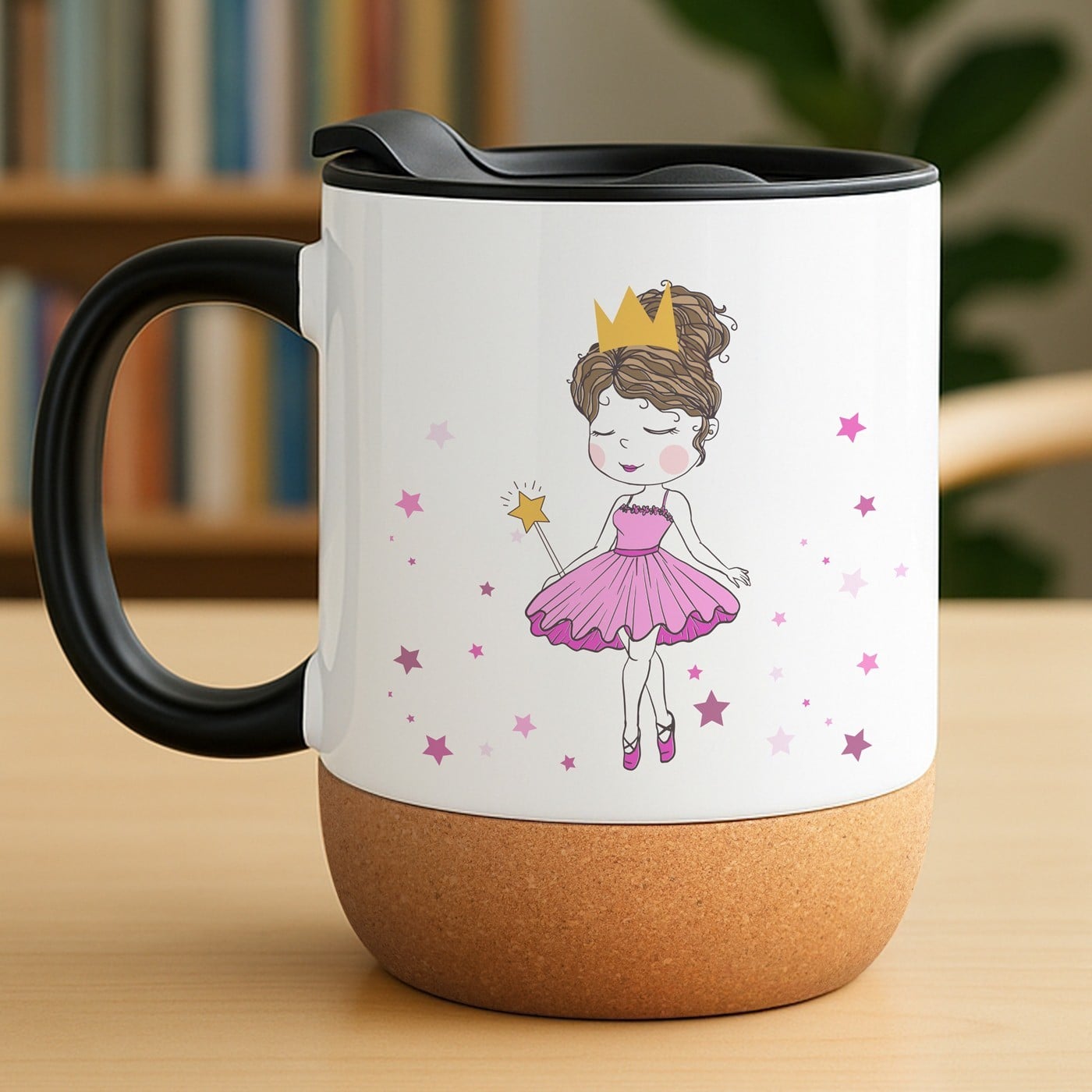 Kaffeebecher mit Aufdruck Weiß/Glänzend mit Korkboden für ein Mädchen Ihre Tochter zum Kindertag Geburtstag