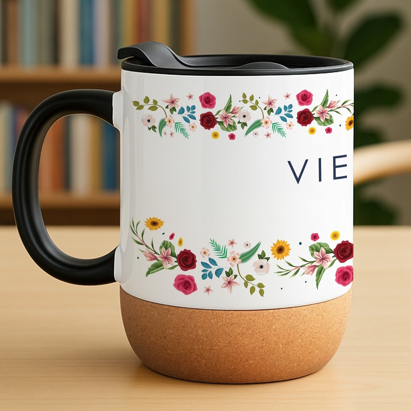 Kaffeebecher mit Aufdruck Weiß/Glänzend mit Korkboden für sie als Dankeschön