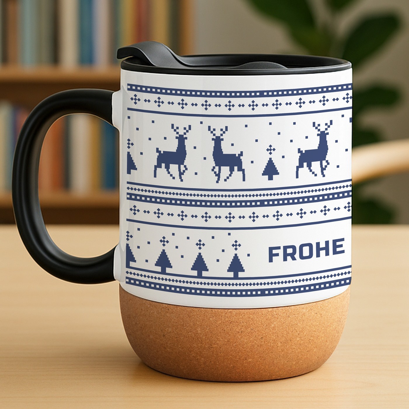 Kaffeebecher mit Aufdruck Weiß/Glänzend mit Korkboden für sie Ehefrau zu Weihnachten
