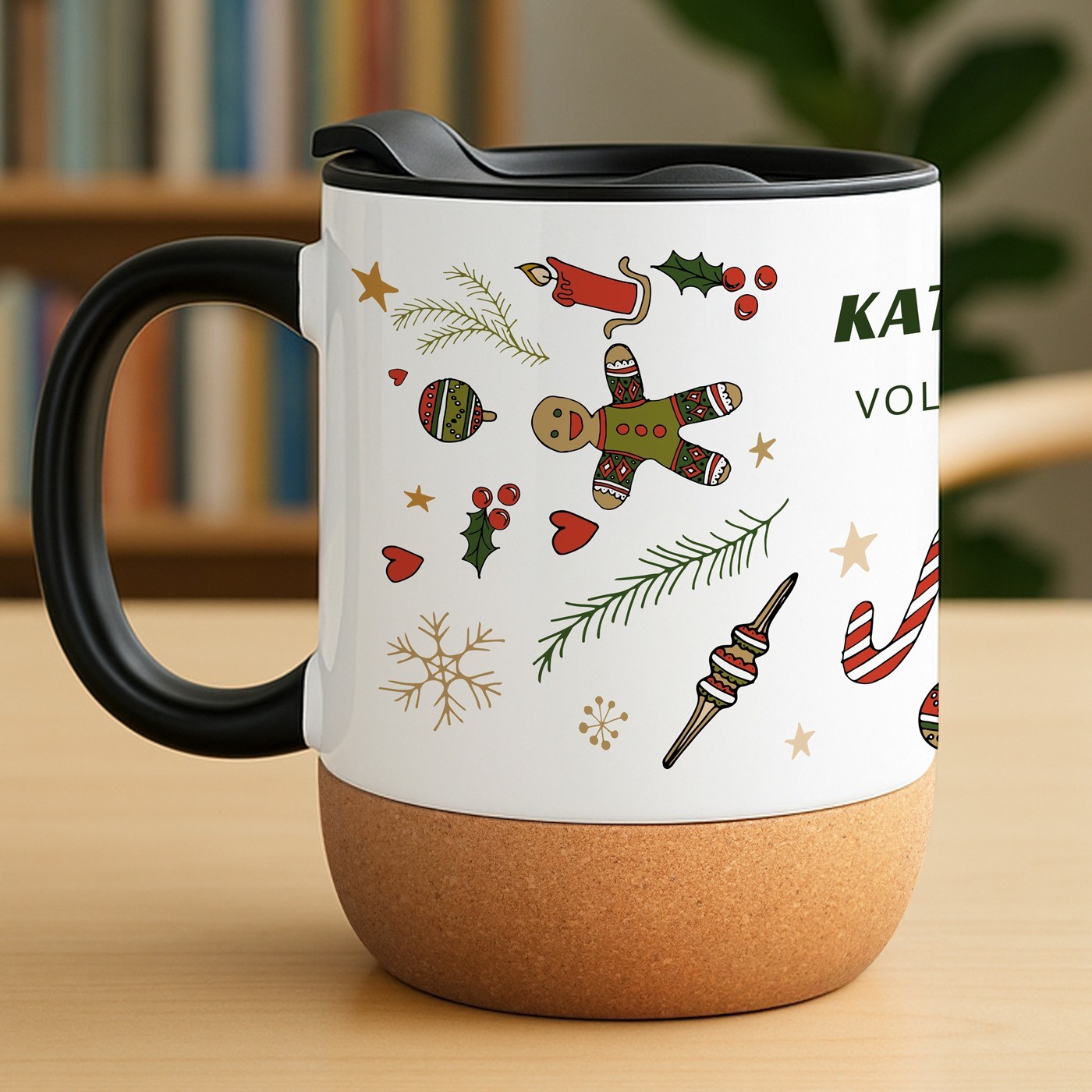 Kaffeebecher mit Aufdruck Weiß/Glänzend mit Korkboden für Ihre Ehefrau Mama Oma zu Weihnachten