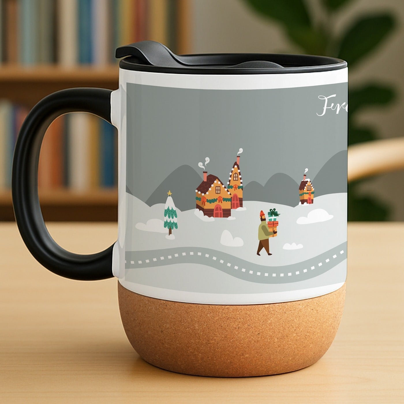 Kaffeebecher mit Aufdruck Weiß/Glänzend mit Korkboden für sie zu Weihnachten zum Nikolaustag