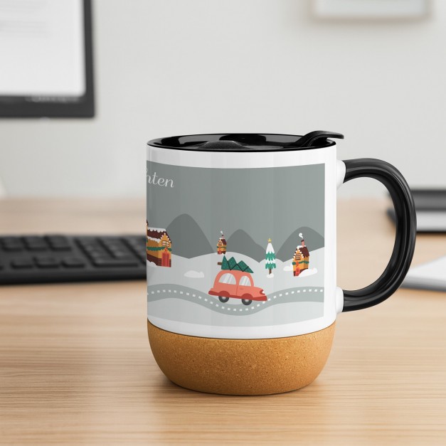 Kaffeebecher mit Aufdruck Weiß/Glänzend mit Korkboden für sie zu Weihnachten zum Nikolaustag