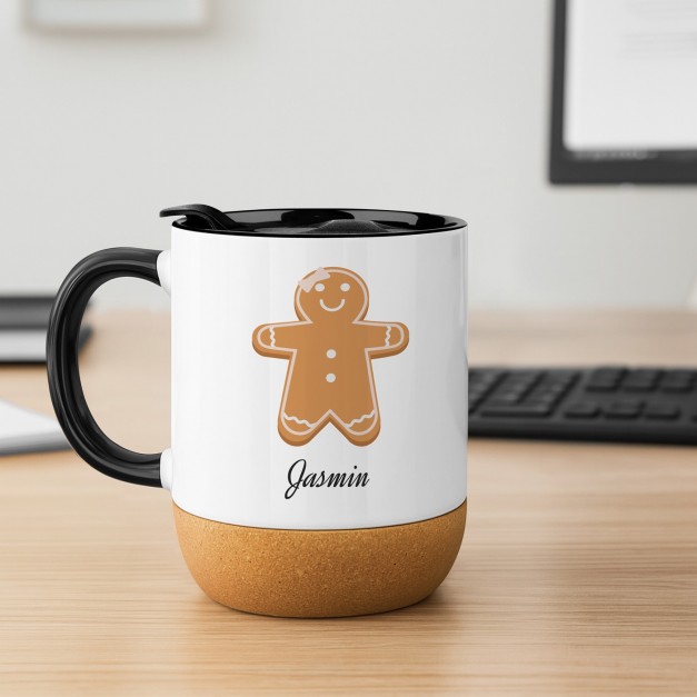 Kaffeebecher mit Aufdruck Weiß/Glänzend mit Korkboden für sie mit Lebkuchen zu Weihnachten Nikolaustag