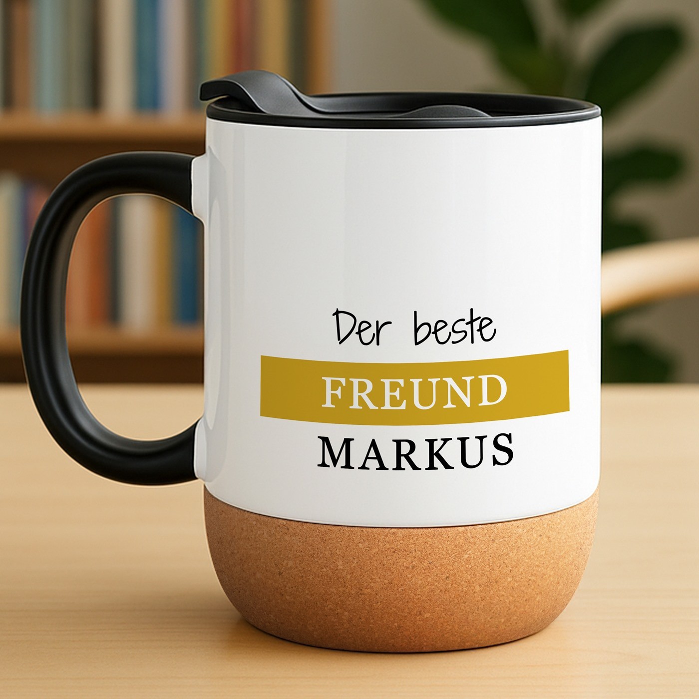 Kaffeebecher mit Aufdruck Weiß/Glänzend mit Korkboden für einen Jungen zum Jungentag