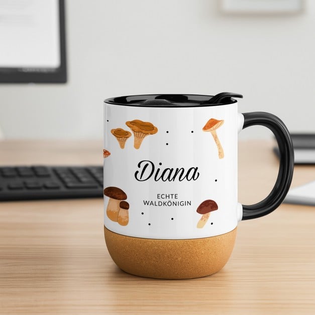 Kaffeebecher mit Aufdruck Weiß/Glänzend mit Korkboden für sie, eine Pilzliebhaberin