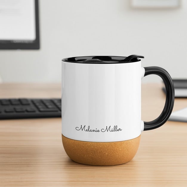 Kaffeebecher mit Aufdruck Weiß/Glänzend mit Korkboden für eine Lehrerin, Leseratte