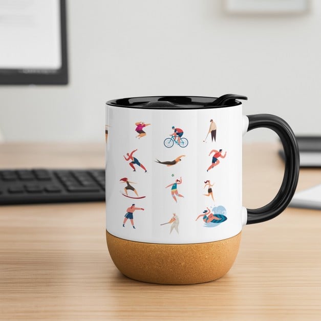 Kaffeebecher mit Aufdruck Weiß/Glänzend mit Korkboden für einen Sportler