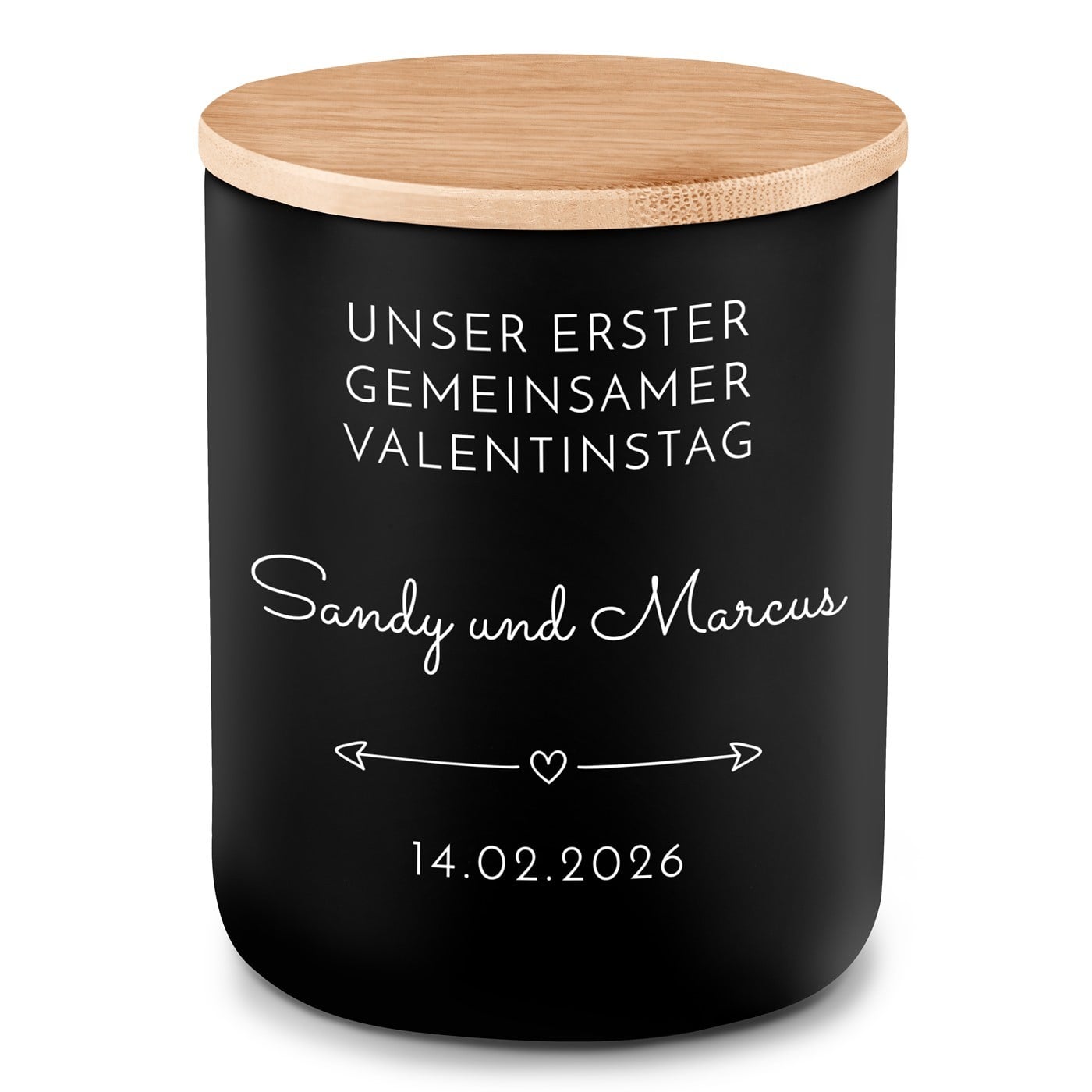 Die Soja-Duftkerze mit Gravur für ein Paar zum Valentinstag