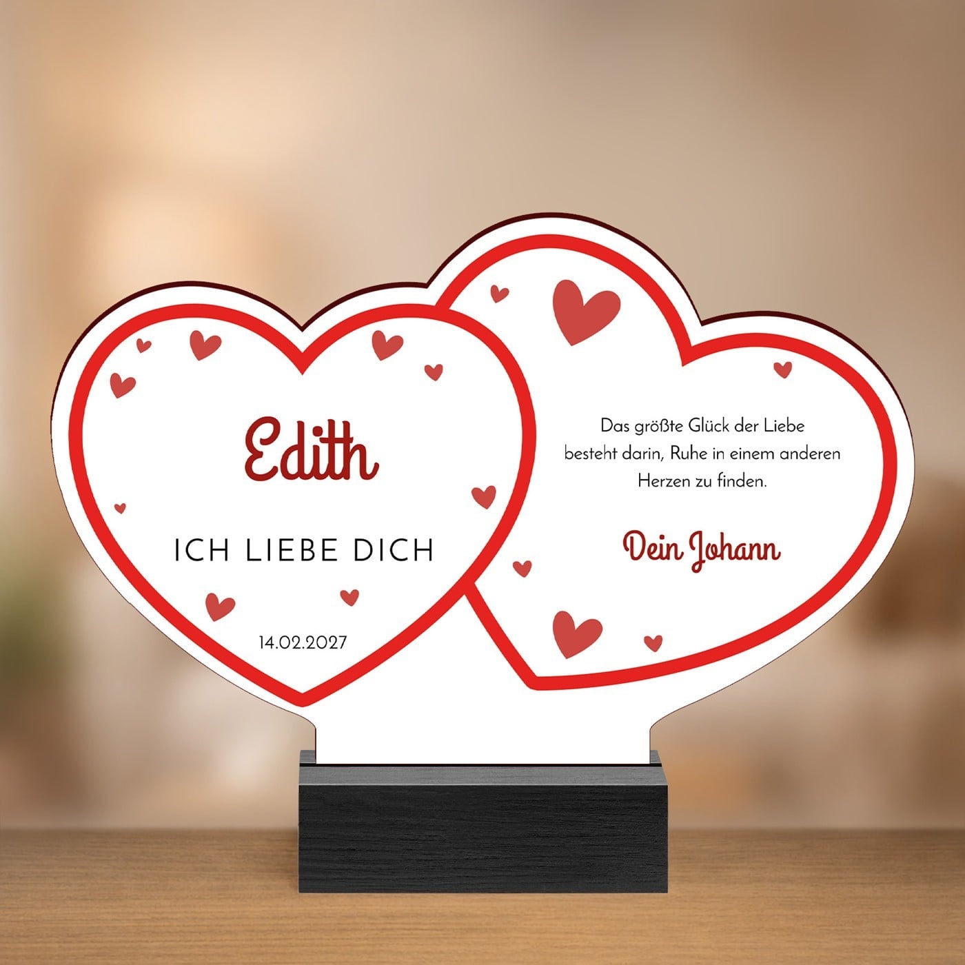 Holz-Statuette mit Aufdruck für Ihre Ehefrau zum Valentinsstag