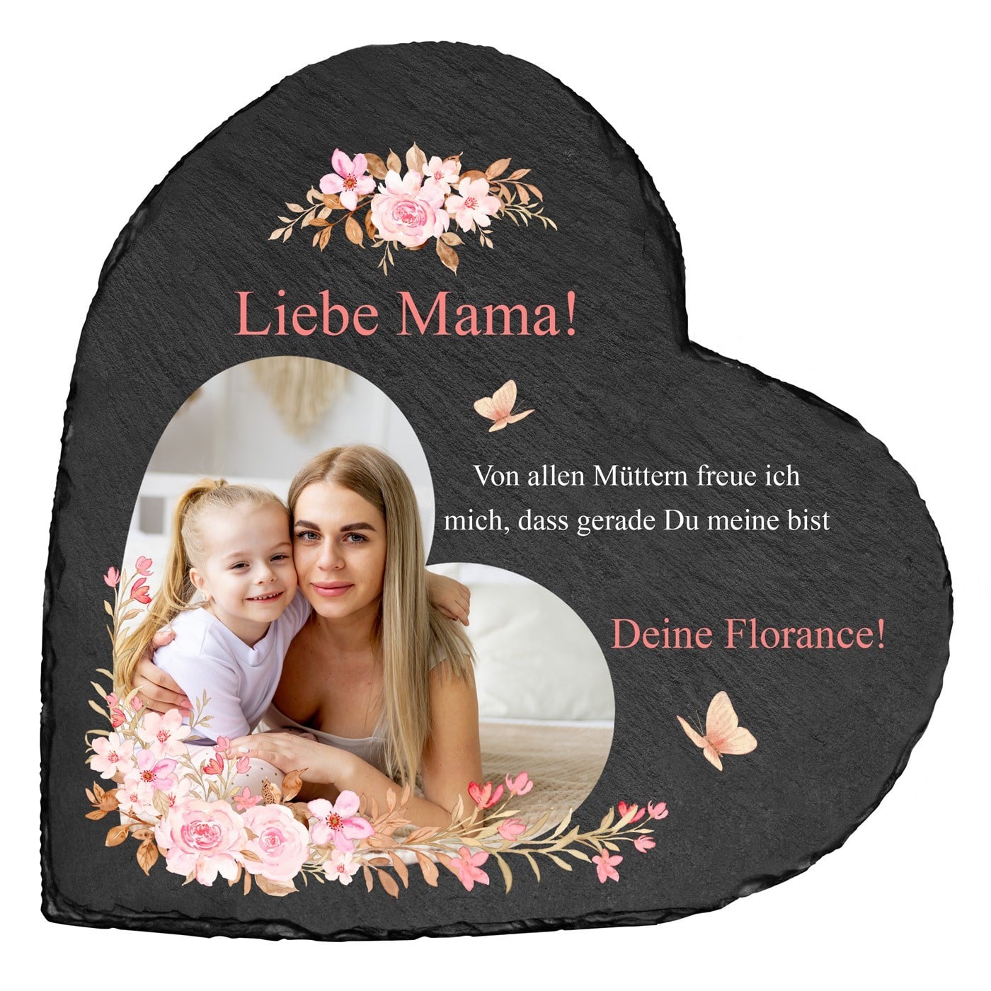 Herzförmige Schieferplatte mit Aufdruck für Ihre Mutter zum Geburtstag