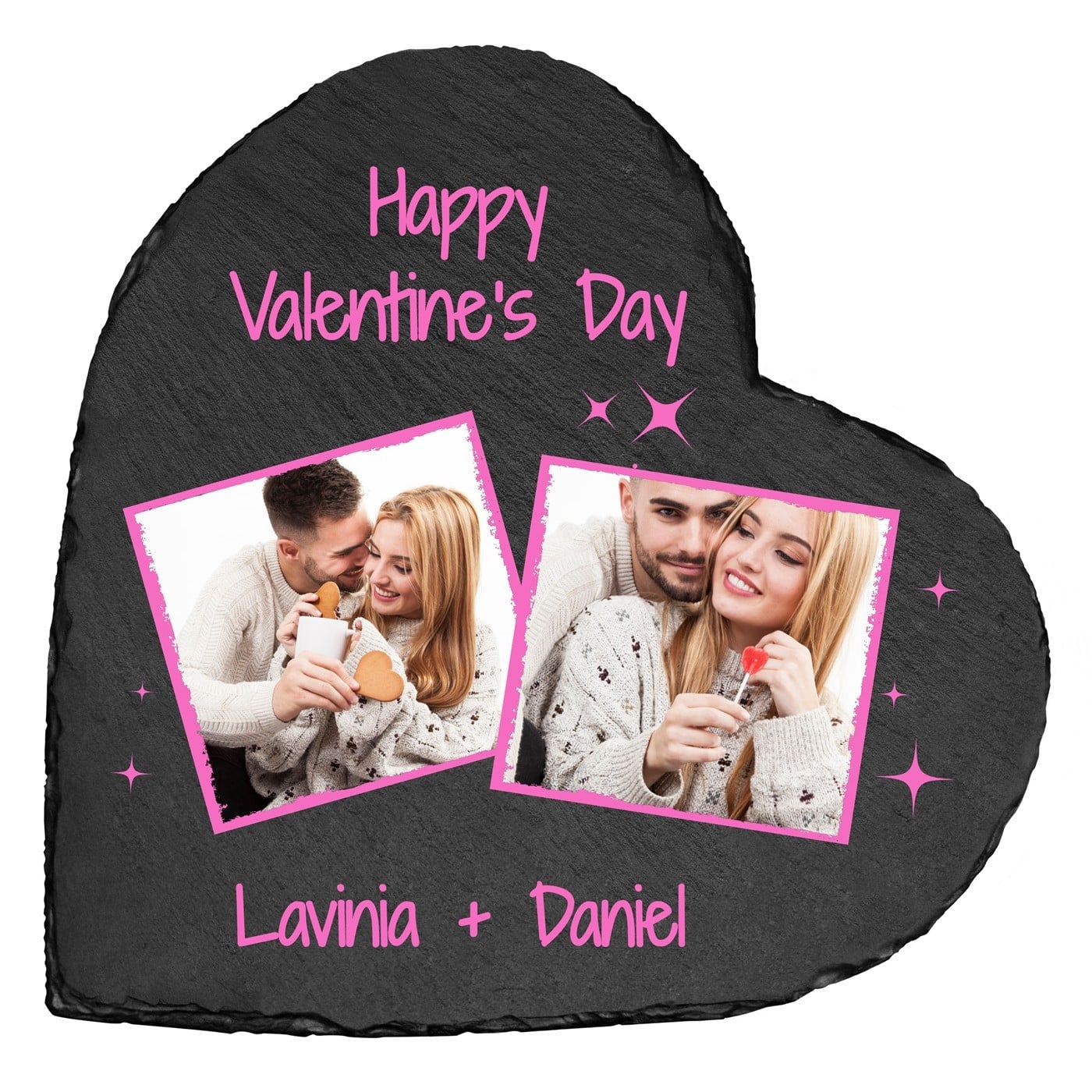 Herzförmige Schieferplatte mit Aufdruck zum Valentinstag