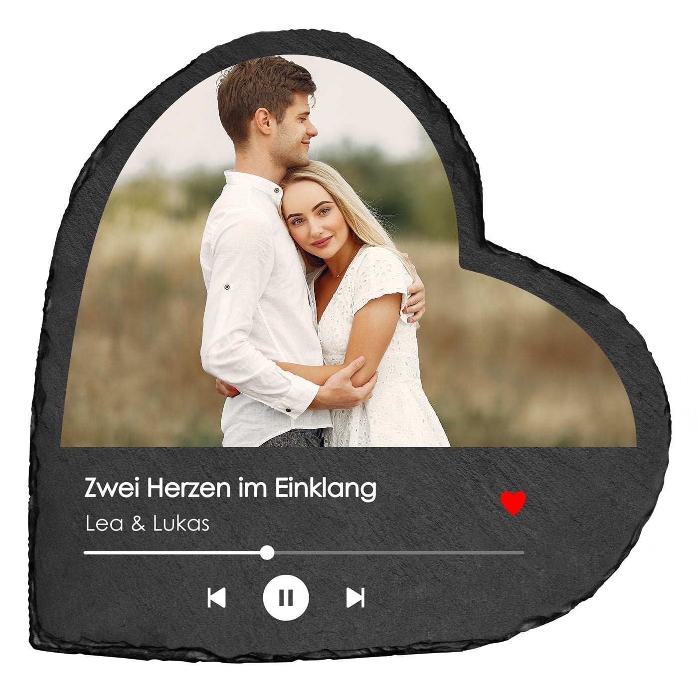 Herzförmige Schieferplatte mit Aufdruck für ein Liebespaar zum Hochzeitstag, Valentinstag