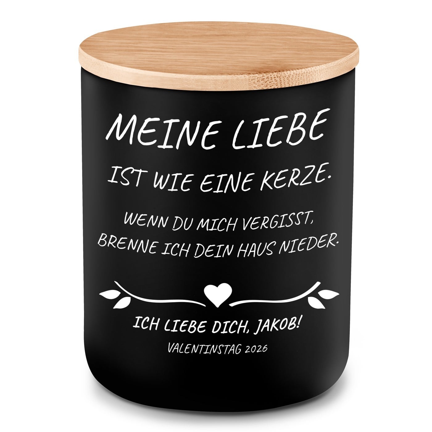 Die Soja-Duftkerze mit Gravur für eine Frau zum Valentinstag