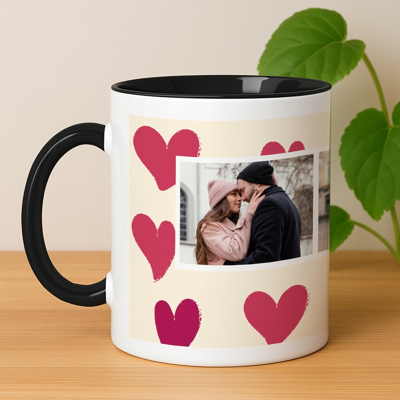 Kaffeebecher mit Foto Weiß/Glänzend Innen Schwarz zum Valentinstag