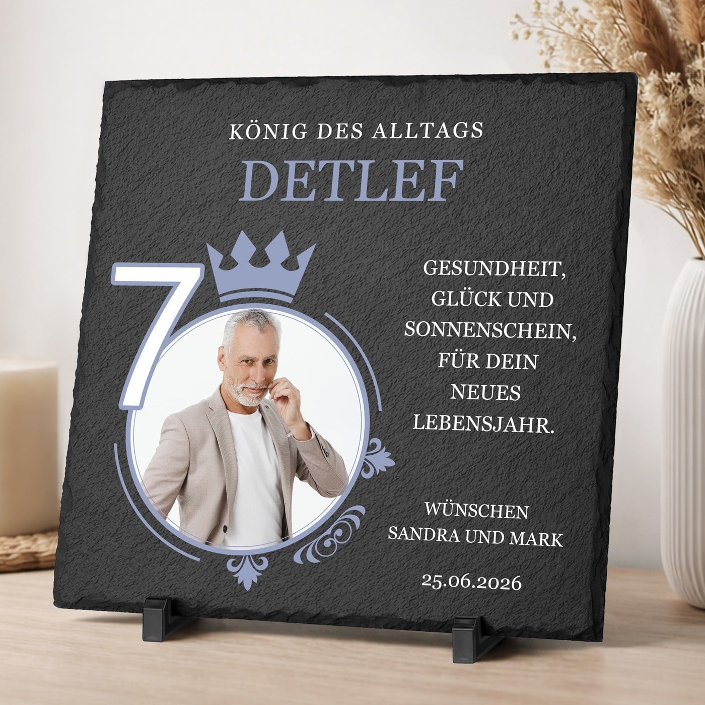 Schieferplatte mit Aufdruck für ihn zum 70. Geburtstag