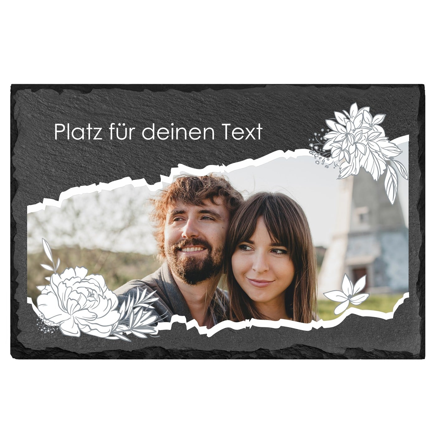 Eckige Schieferplatte mit Aufdruck für sie, ihn 